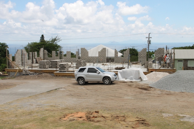 Ongoing construction work for the expansion of the Joycelyn Liburd Primary School (frontal view)
